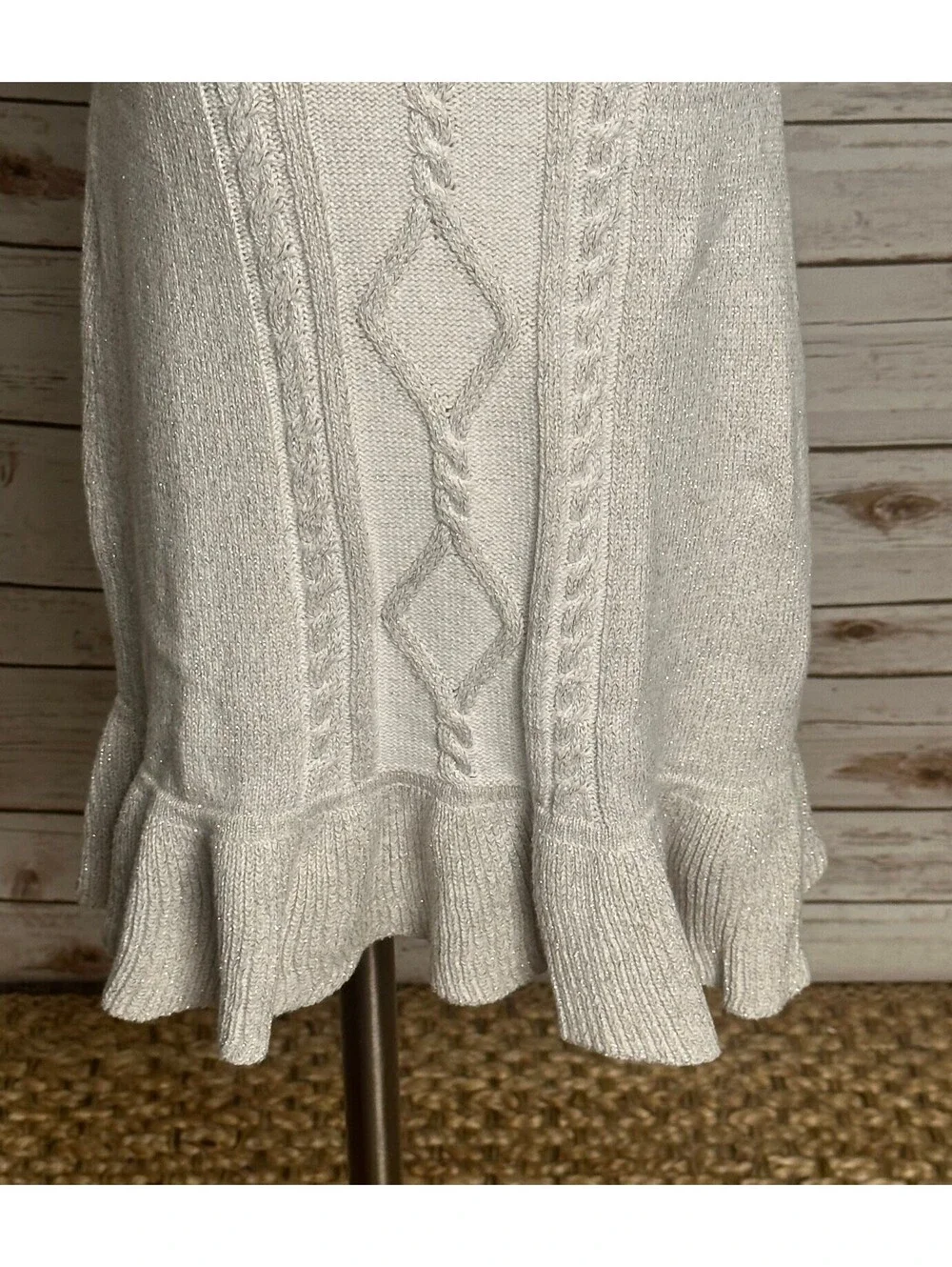 Gymboree metallic gray puff sleeves ruffled hem cable-knit dress/tunic Size 6